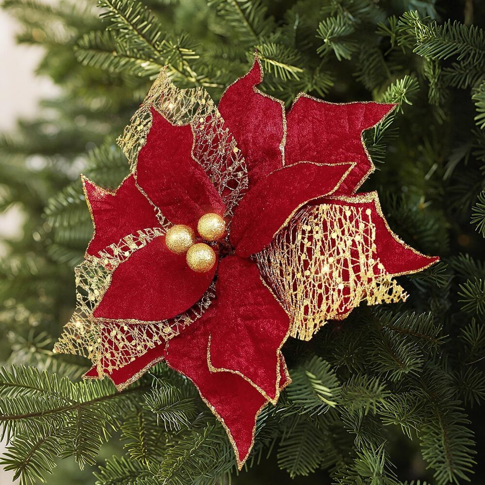 6002 30 PCS Poinsettia Christmas Flowers Artificial, Large Size 9 Inch